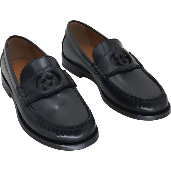 Gucci Men's Black Leather Loafers Ribot Moccasin 9 - Fast Shipping! - Picture 1 of 6
